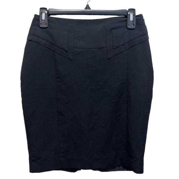 Express Solid Black  Pencil Skirt Buckle Stretch EUC‎ Womens Size 4 - Picture 1 of 2